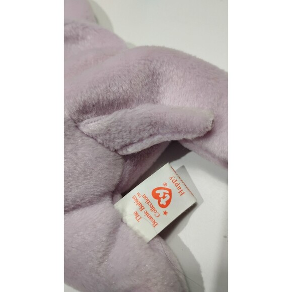 TY Original Beanie Babies 1993 Happy the Hippo 9" Purple Retired with Tags Baby - Picture 4 of 6